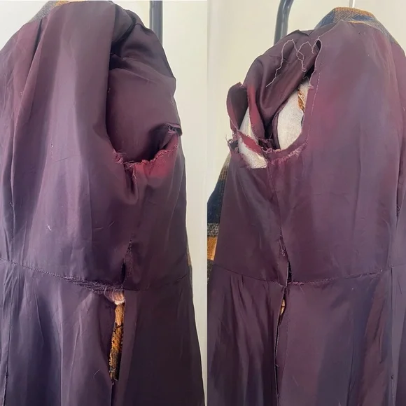 Vintage Jill Jr. Rust Orange and Navy Plaid Wool Coat as is - Picture 4 of 12